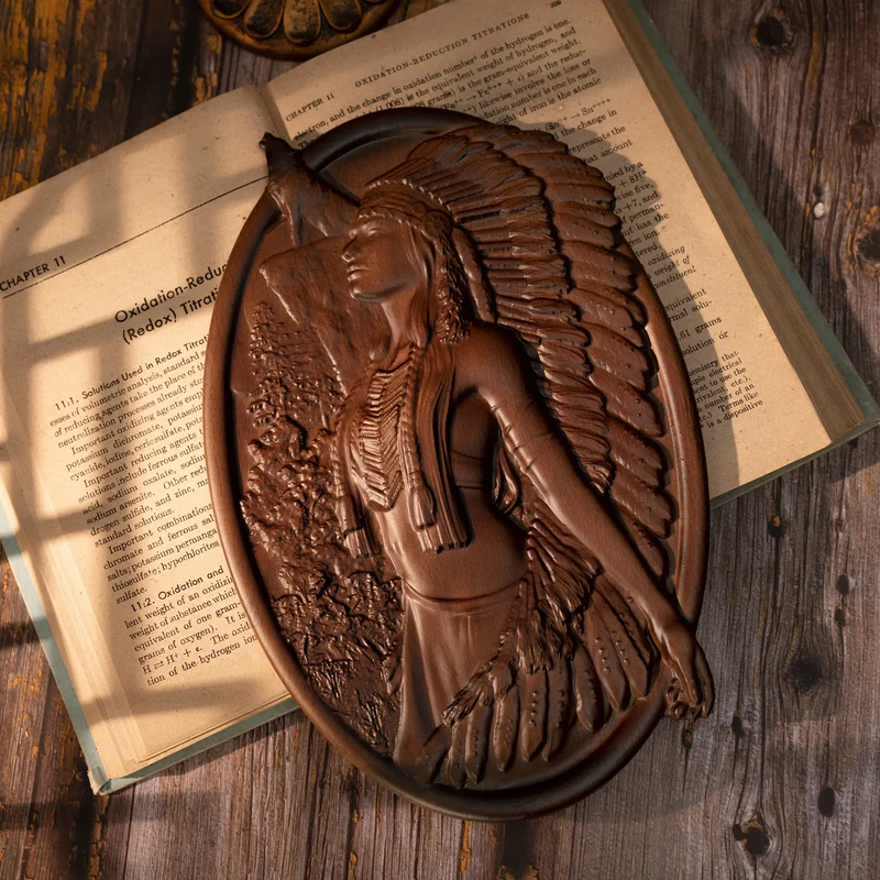 Native American Woman Wood Carving - Hand-Carved Solid Wood Art - Indigenous Home Decor - Image 4
