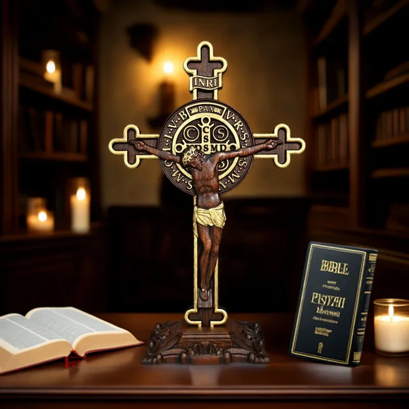 The Redemption of Christ and the Protective Oath of Saint Benedict Double-sided engraved cross - Image 5